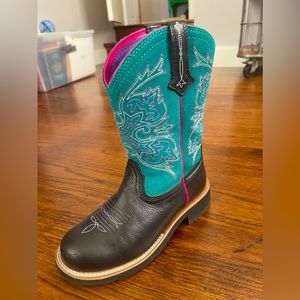 Ariat Women Cowboy Boot style # 10012811 fatbaby Black/Teal Multi embroidered.